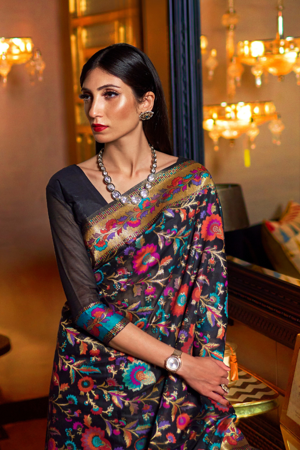 Banarasi Jamawar Silk Saree with Traditional Woven Design