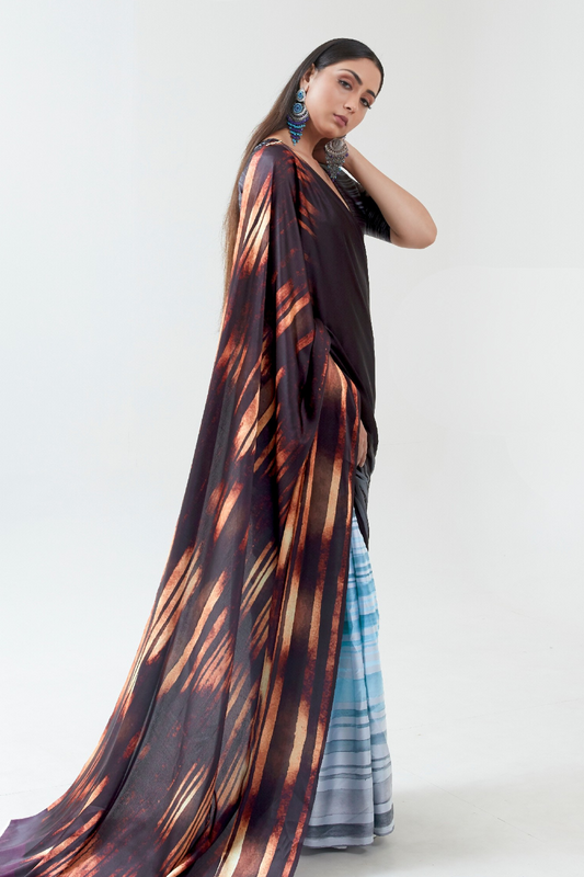 Kouture Digital Satin Silk Saree in Japan Creep Fabric