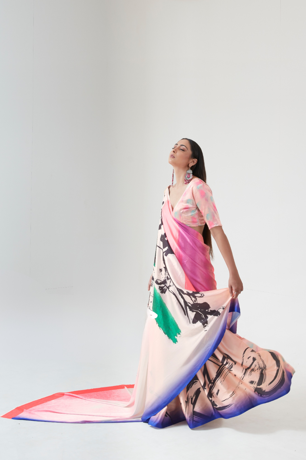 Kouture Digital Satin Silk Saree in Japan Creep Fabric