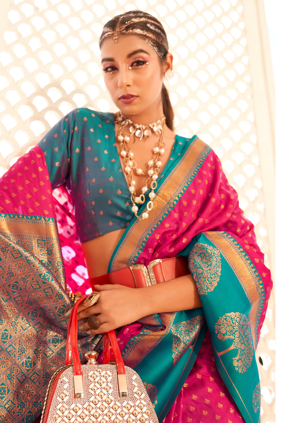 Soft Banarasi Paithani Saree with Copper Zari Weaving - LaVante Fashion