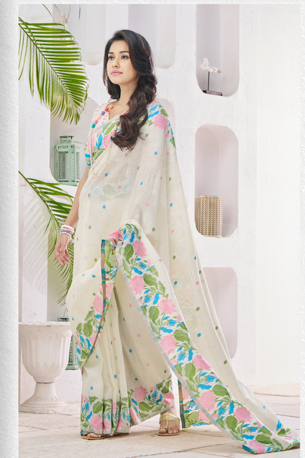 Soft Linen Saree with Natural Texture and Elegant Drape - LaVante Fashion