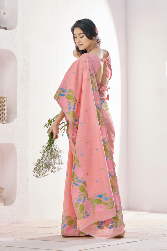 Soft Linen Saree with Natural Texture and Elegant Drape - LaVante Fashion