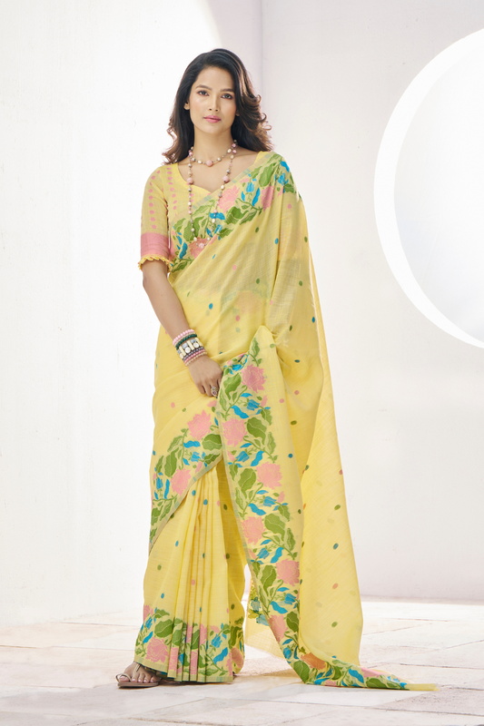 Soft Linen Saree with Natural Texture and Elegant Drape - LaVante Fashion