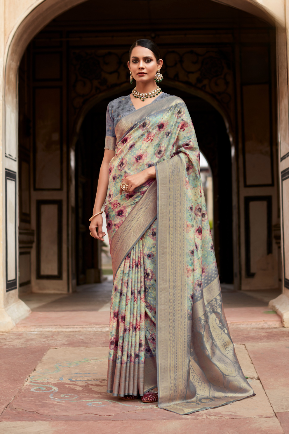 Soft Nylon Crepe with Zari Weaving & Digital Print - LaVante Fashion