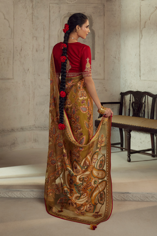 Elegance in Every Thread Designer Soft Brasso Organza With Beautiful Printed Saree