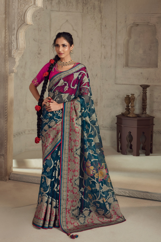 Elegance in Every Thread Designer Soft Brasso Organza With Beautiful Printed Saree