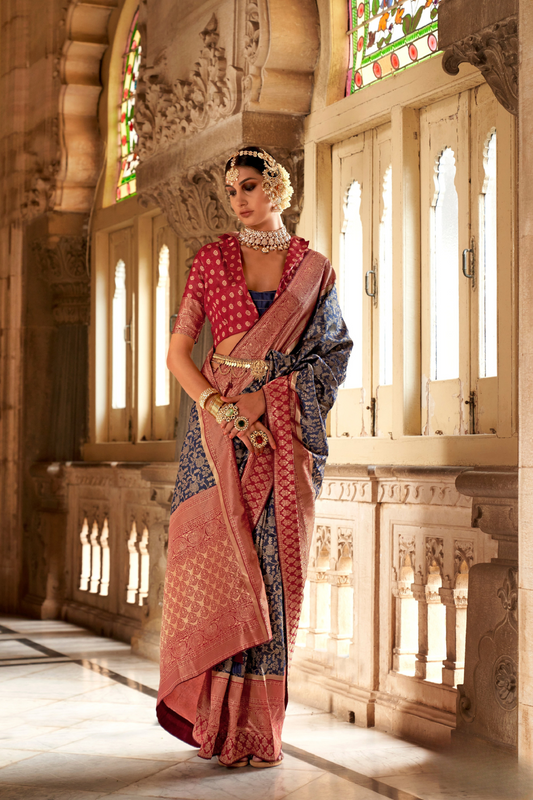 Premium Vichitra Silk Saree with Traditional Banarasi Woven Patterns