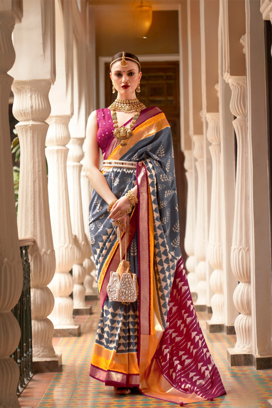 Designer Saree in Polyester Viscose Silk with Floreem Finish