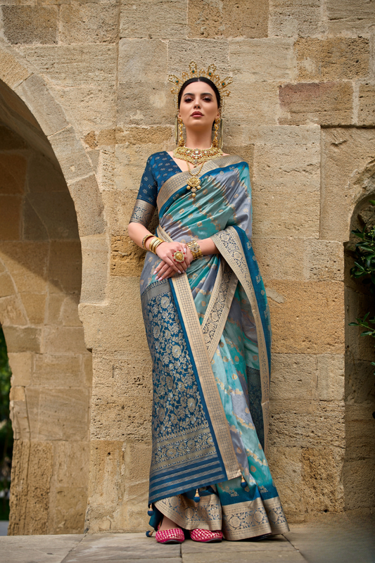 Designer Viscose Polyester Silk Saree with Aqua Effect Finish