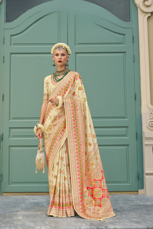 Handwoven Banarasi Silk Saree with Meenakari Kashmiri Designs
