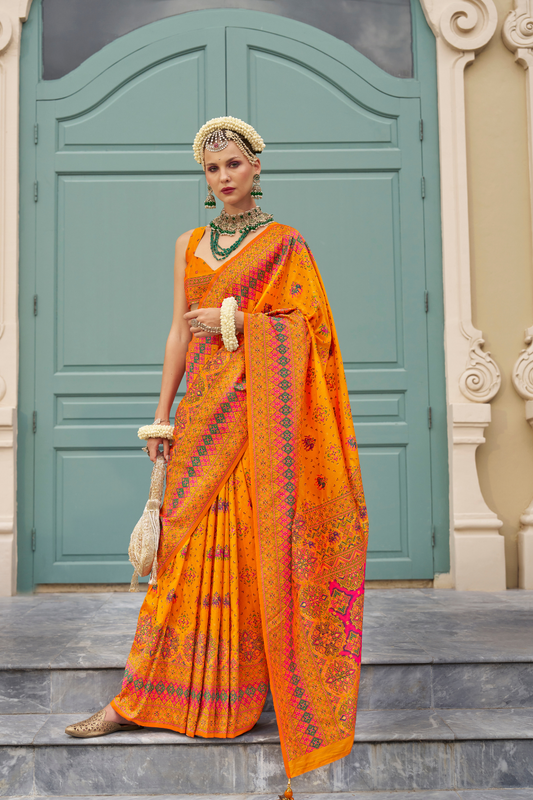 Handwoven Banarasi Silk Saree with Meenakari Kashmiri Designs