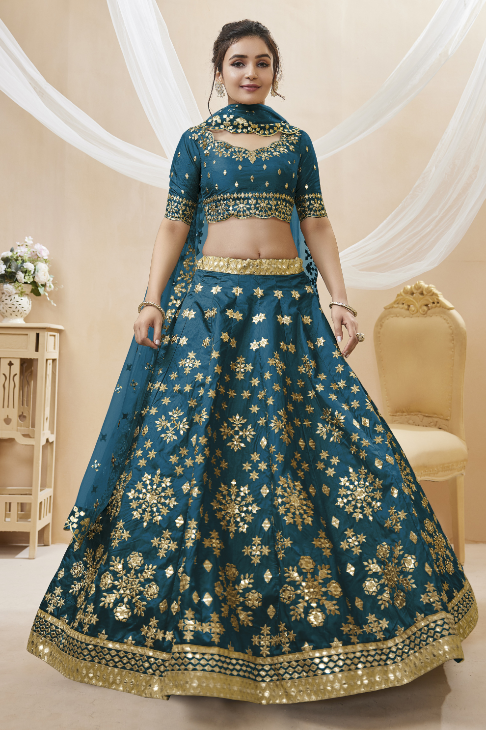 Elegant Embroidered Flared Lehenga Choli Set with Dupatta