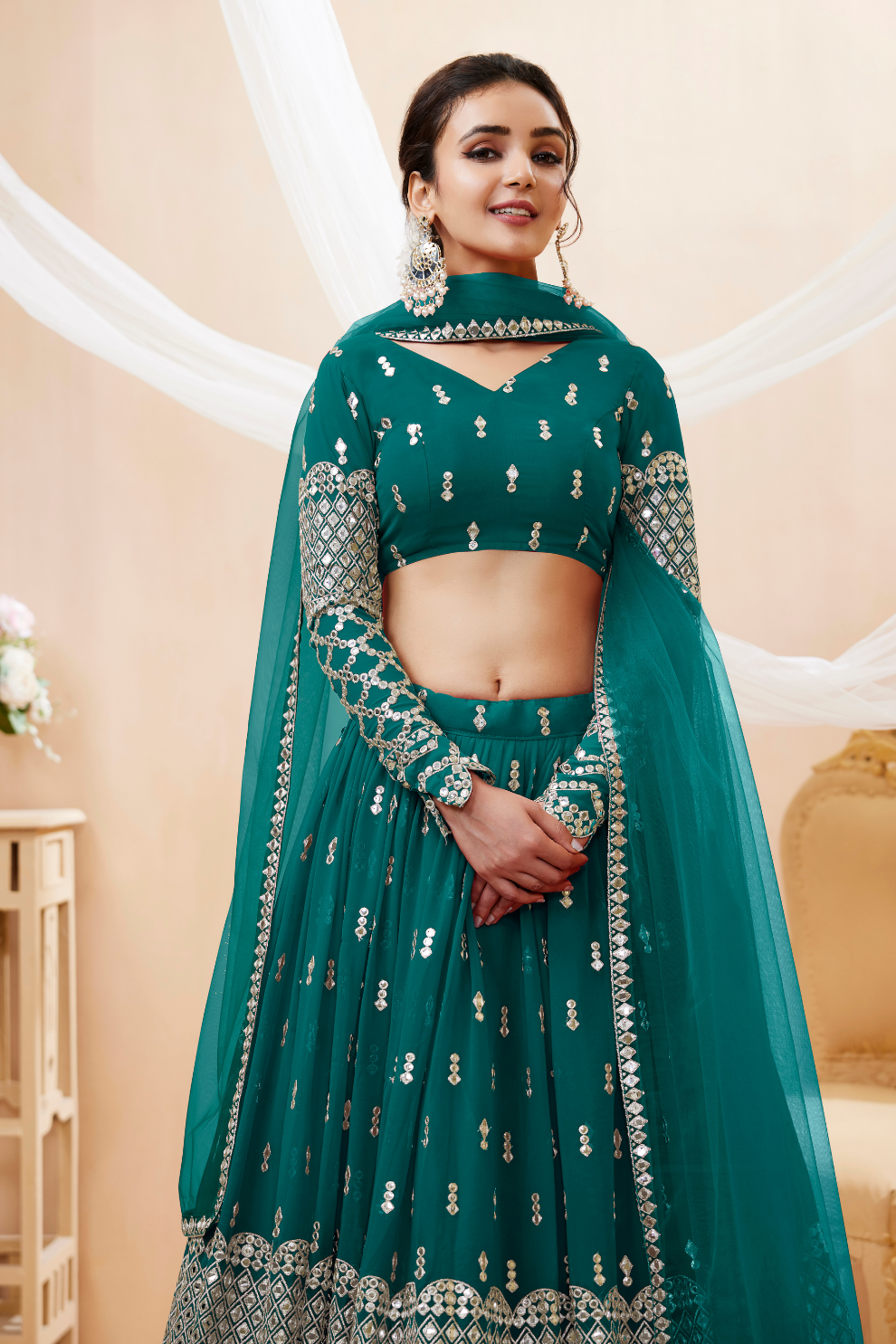 Designer Georgette Lehenga and Soft Net Dupatta Ensemble