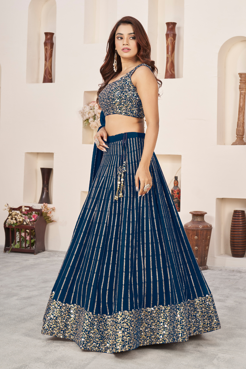 Elegant Sequins and Zari Embroidered Lehenga Set