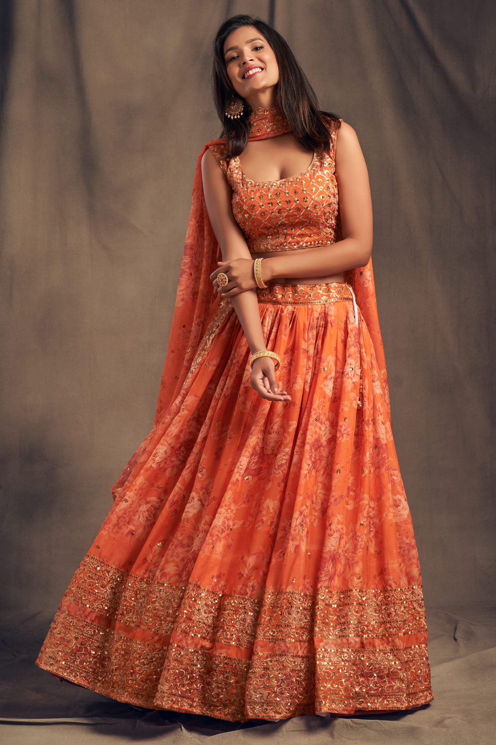 Bridal Organza Lehenga Choli with Detailed Floral Embroidery