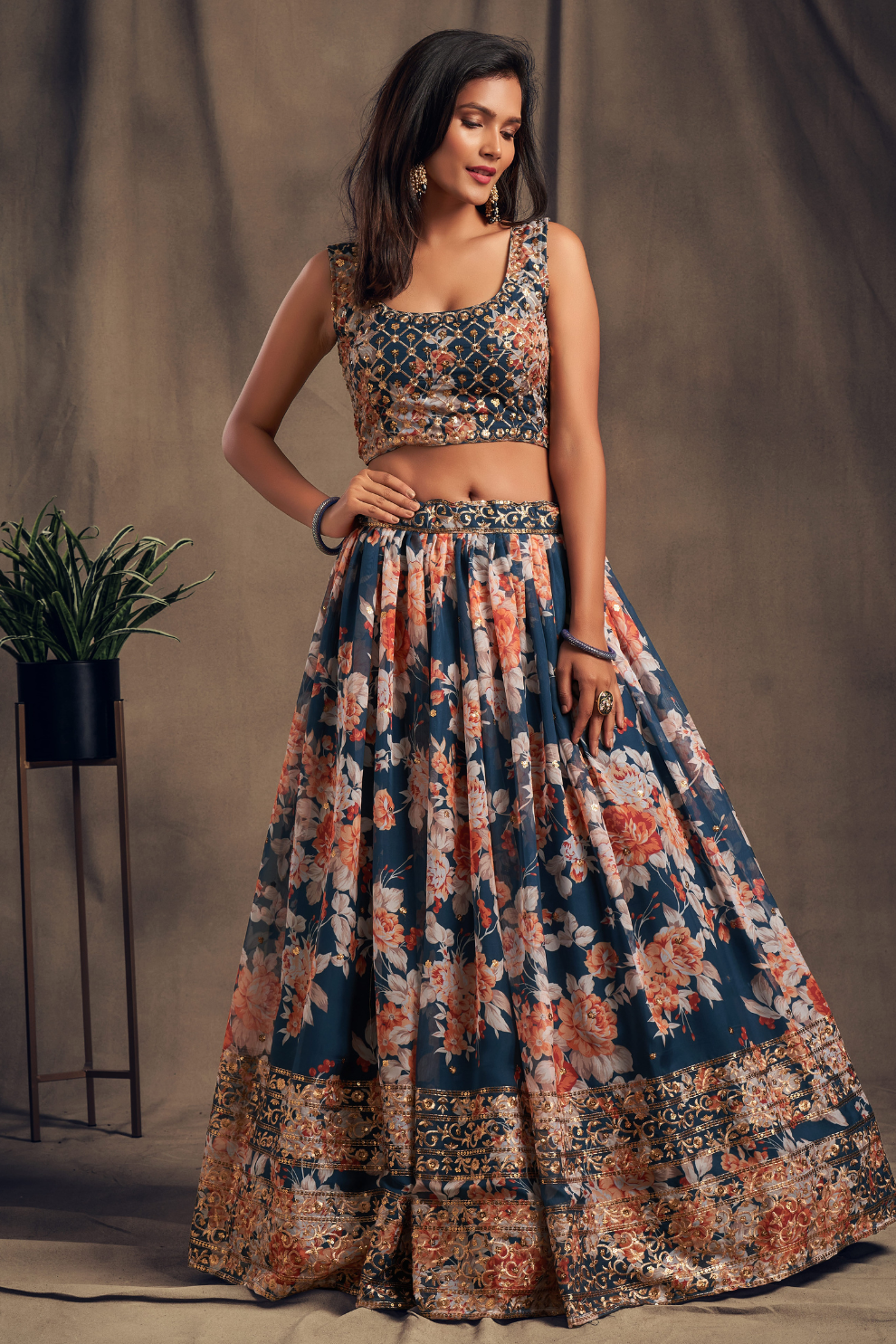 Bridal Organza Lehenga Choli with Detailed Floral Embroidery