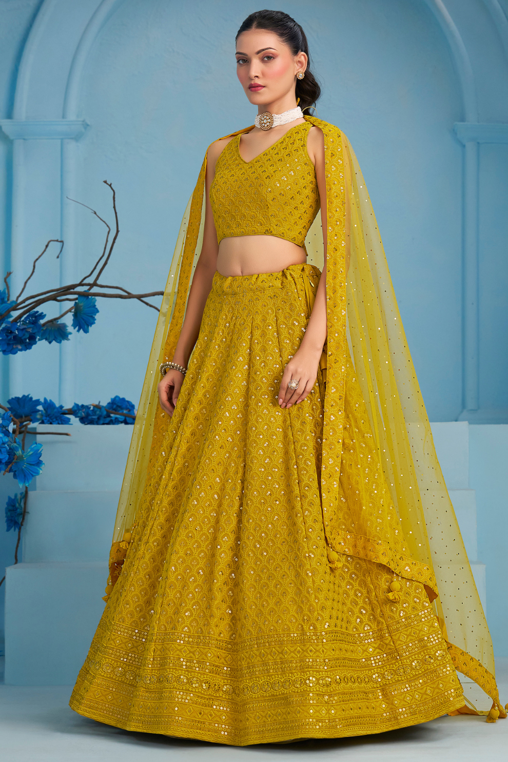 Elegant Wedding Wear Lehenga Choli with Intricate Georgette Embroidery
