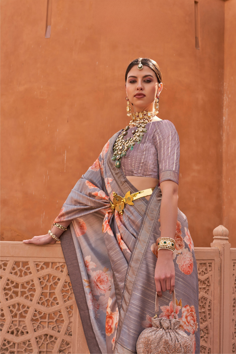 Banarasi Printed Silk Saree with Traditional Zari Highlights