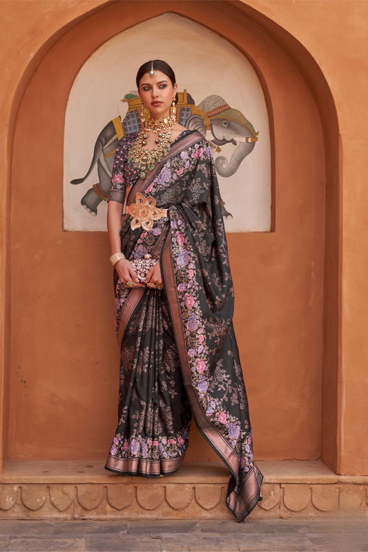 Banarasi Printed Silk Saree with Traditional Zari Highlights