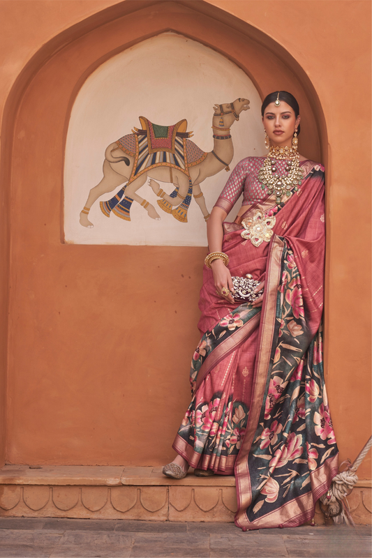 Banarasi Printed Silk Saree with Traditional Zari Highlights