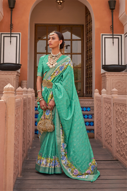 Banarasi Printed Silk Saree with Traditional Zari Highlights