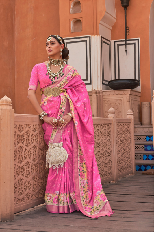 Banarasi Printed Silk Saree with Traditional Zari Highlights