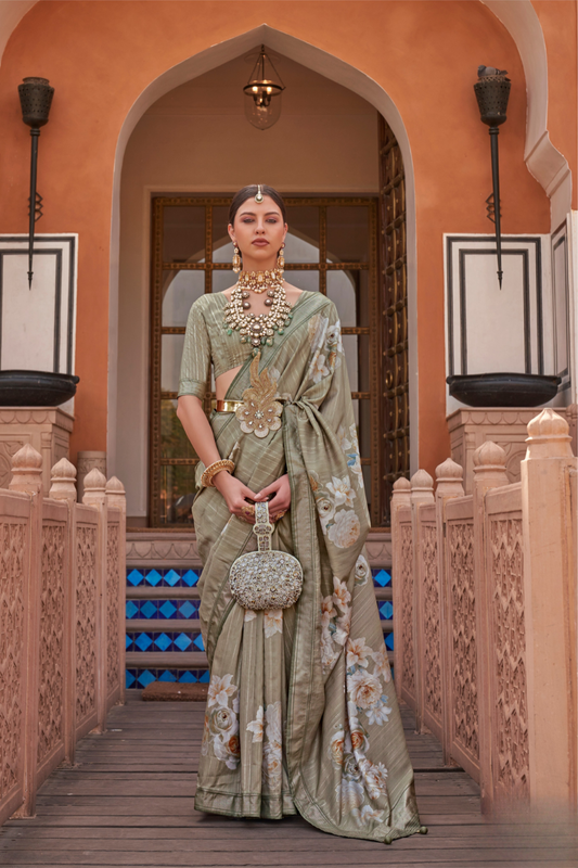 Banarasi Printed Silk Saree with Traditional Zari Highlights