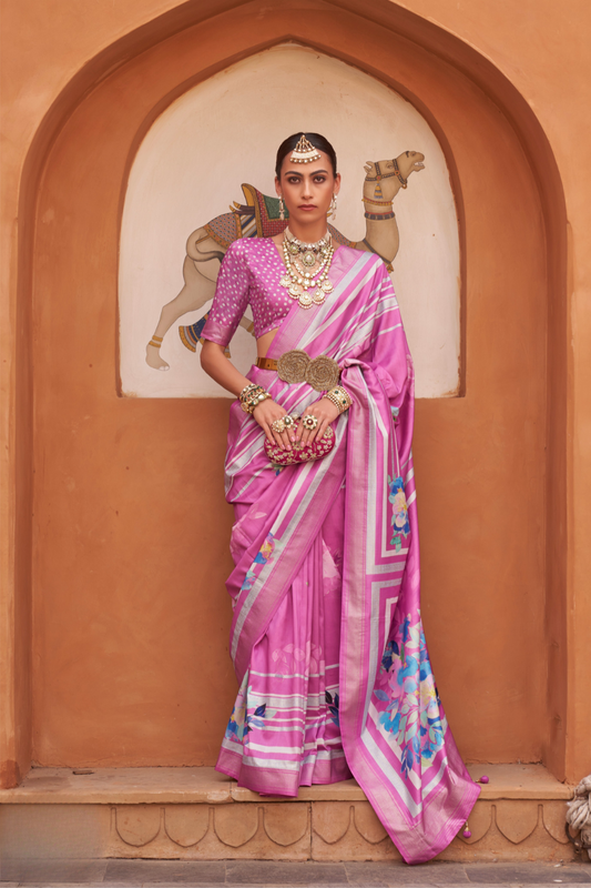Banarasi Printed Silk Saree with Traditional Zari Highlights