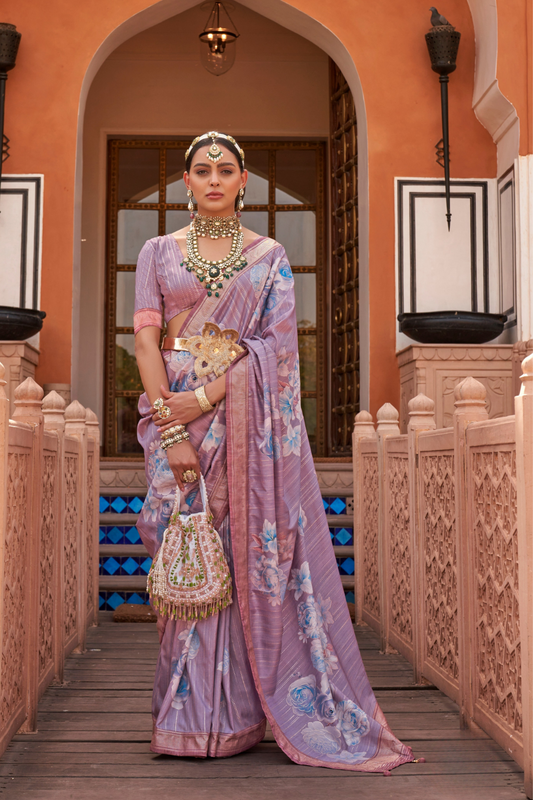 Banarasi Printed Silk Saree with Traditional Zari Highlights