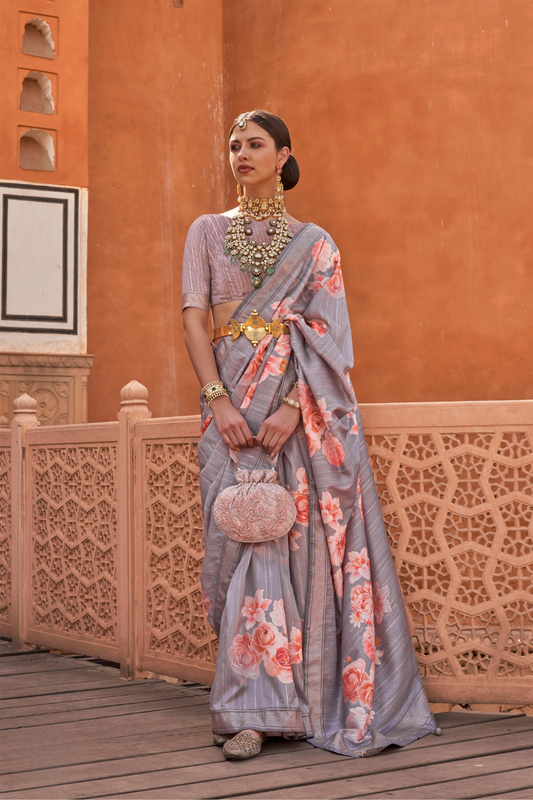 Banarasi Printed Silk Saree with Traditional Zari Highlights