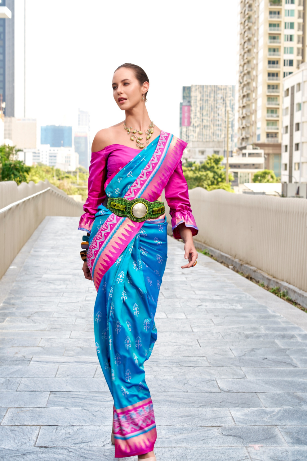 Soft Banarasi Silk Saree with Traditional Ikkat Weaving - LaVante Fashion