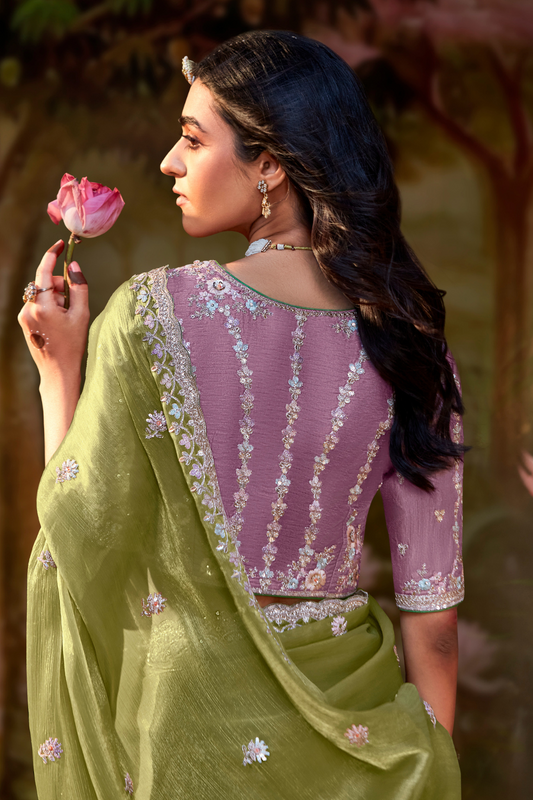 Dolla Silk Embroidered Wedding Saree with Contrast Blouse Design