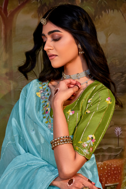 Dolla Silk Embroidered Wedding Saree with Contrast Blouse Design