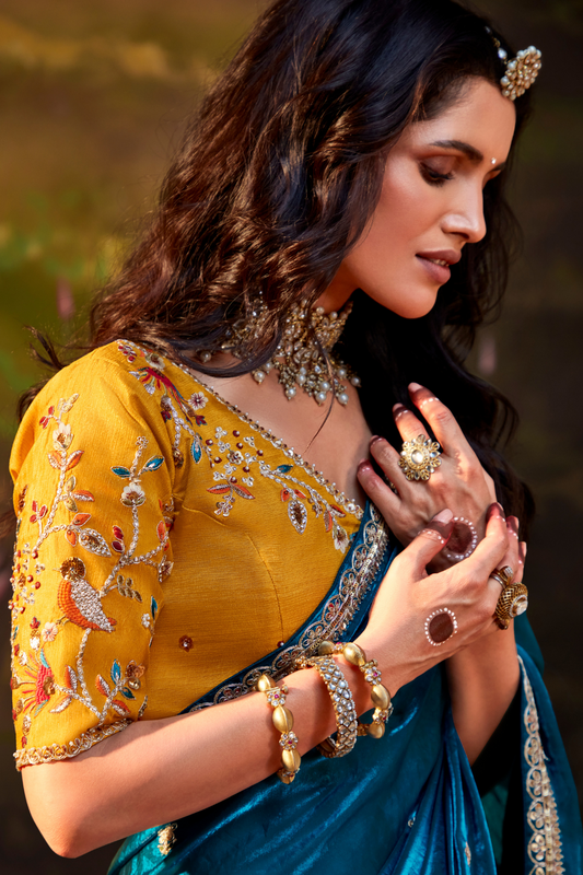 Dolla Silk Embroidered Wedding Saree with Contrast Blouse Design