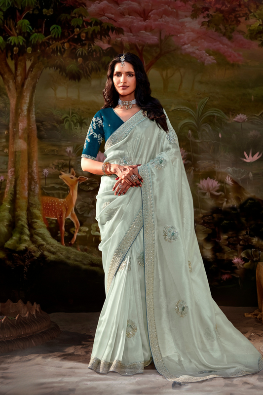 Dolla Silk Embroidered Wedding Saree with Contrast Blouse Design