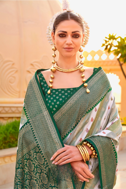 Foil Printed Poly Viscose Silk Saree with Elegant Aqua Finish