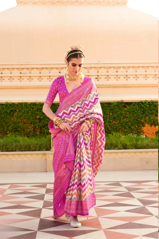 Foil Printed Poly Viscose Silk Saree with Elegant Aqua Finish