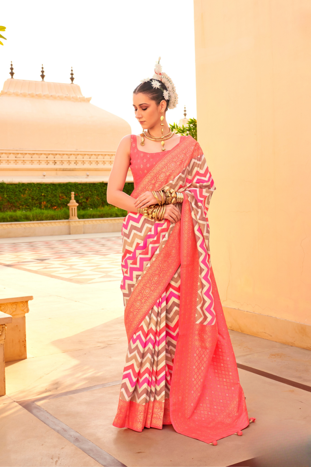 Foil Printed Poly Viscose Silk Saree with Elegant Aqua Finish