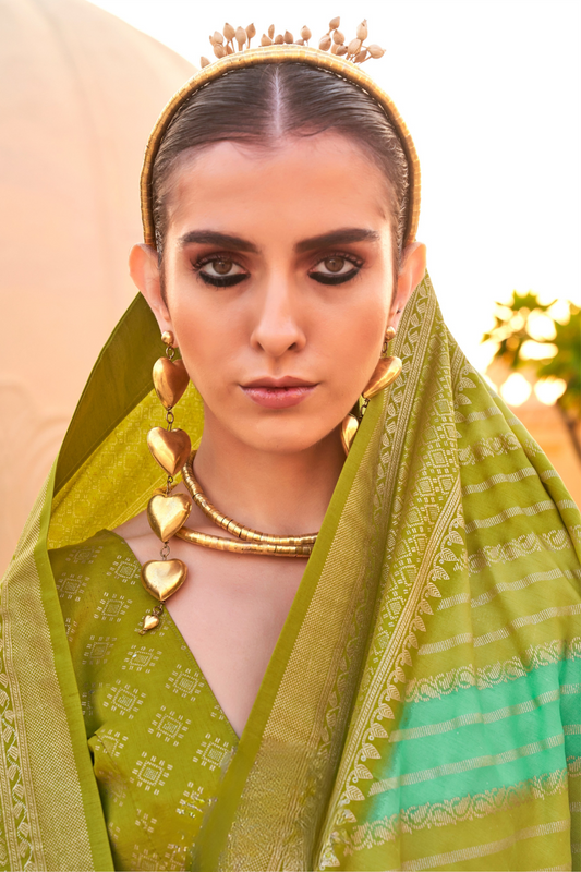 Foil Printed Poly Viscose Silk Saree with Elegant Aqua Finish