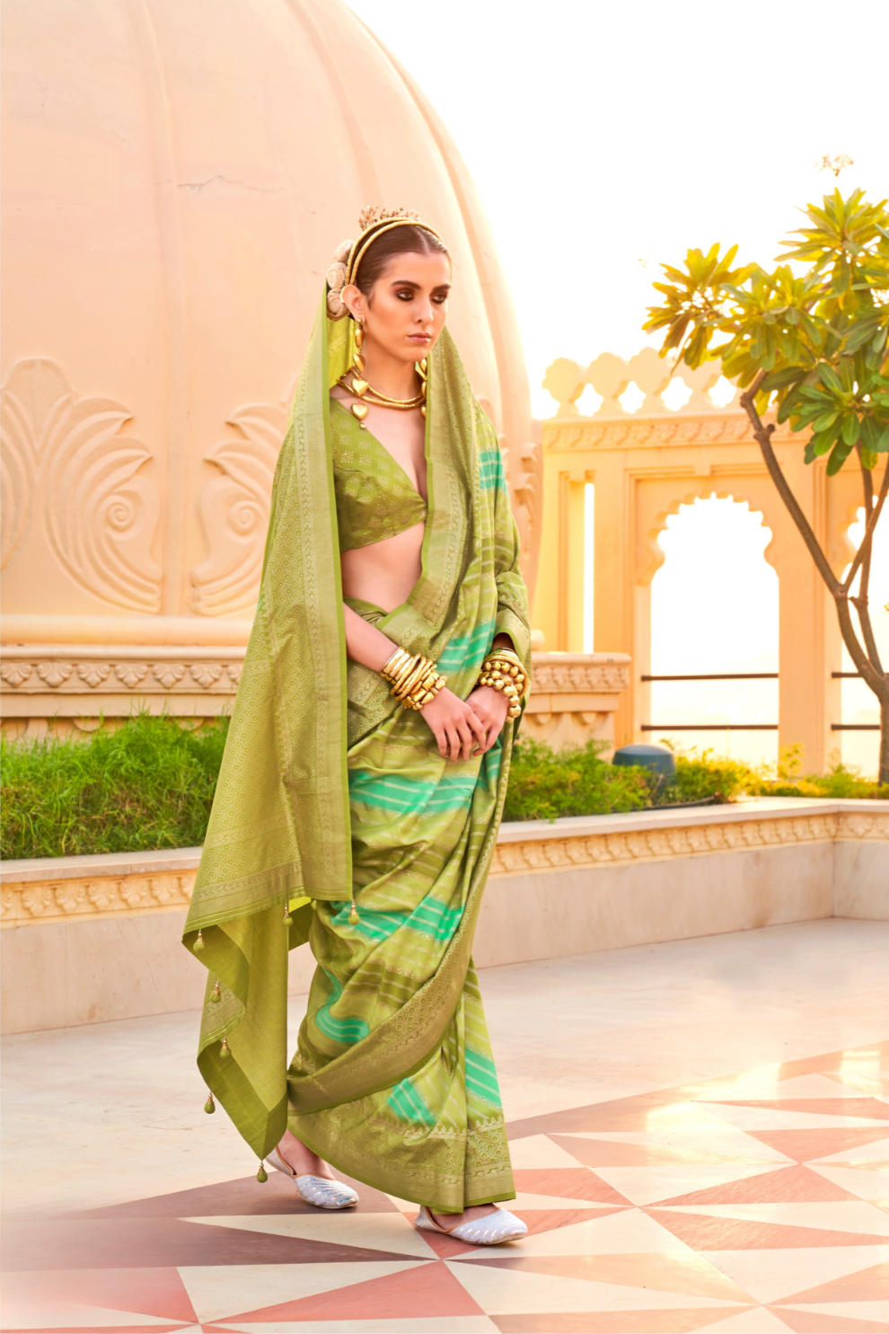 Foil Printed Poly Viscose Silk Saree with Elegant Aqua Finish