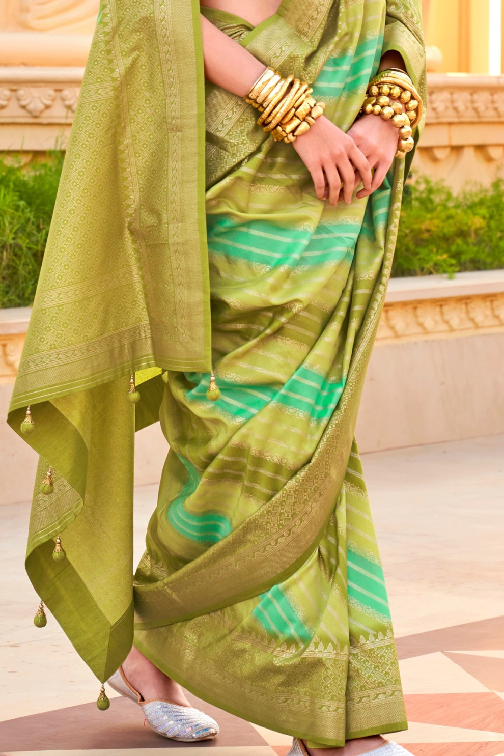 Foil Printed Poly Viscose Silk Saree with Elegant Aqua Finish