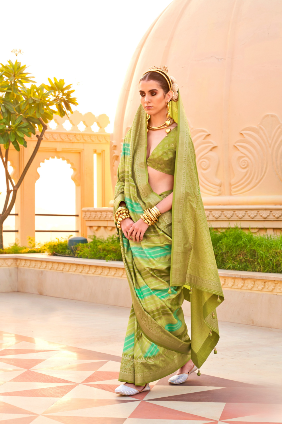 Foil Printed Poly Viscose Silk Saree with Elegant Aqua Finish