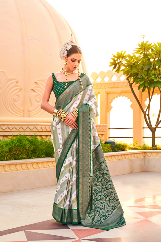 Foil Printed Poly Viscose Silk Saree with Elegant Aqua Finish