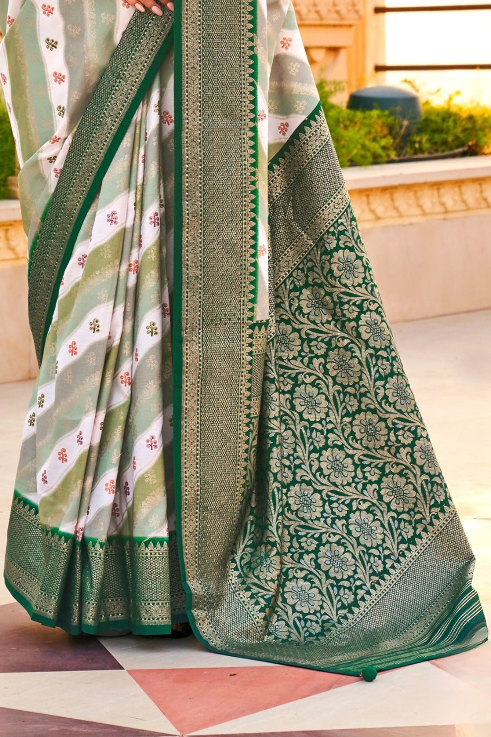 Foil Printed Poly Viscose Silk Saree with Elegant Aqua Finish