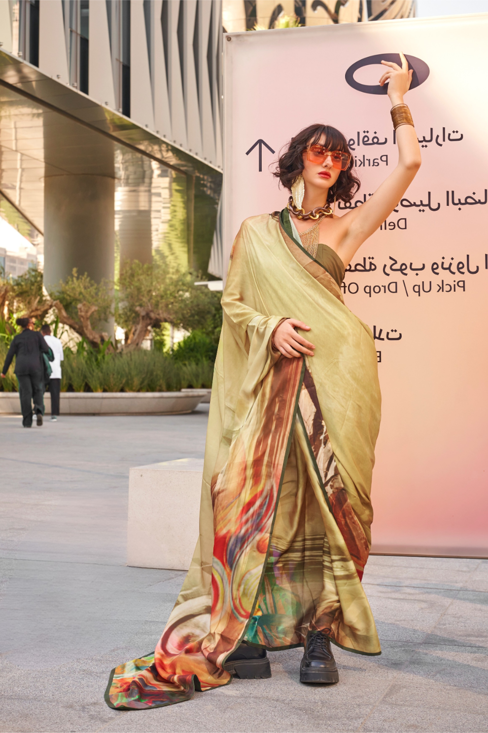 Stylish Swiss Satin Saree with Premium Digital Artwork Prints