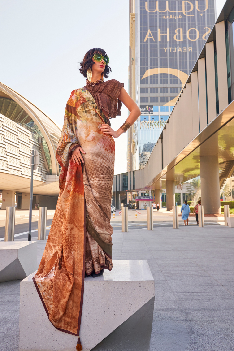 Stylish Swiss Satin Saree with Premium Digital Artwork Prints