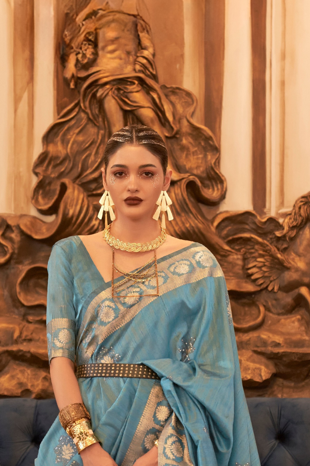 Woven Tussar Silk Saree with Elegant Sequins Work