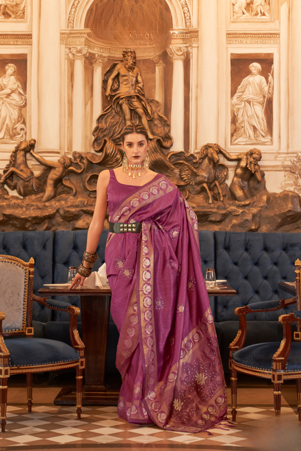 Woven Tussar Silk Saree with Elegant Sequins Work