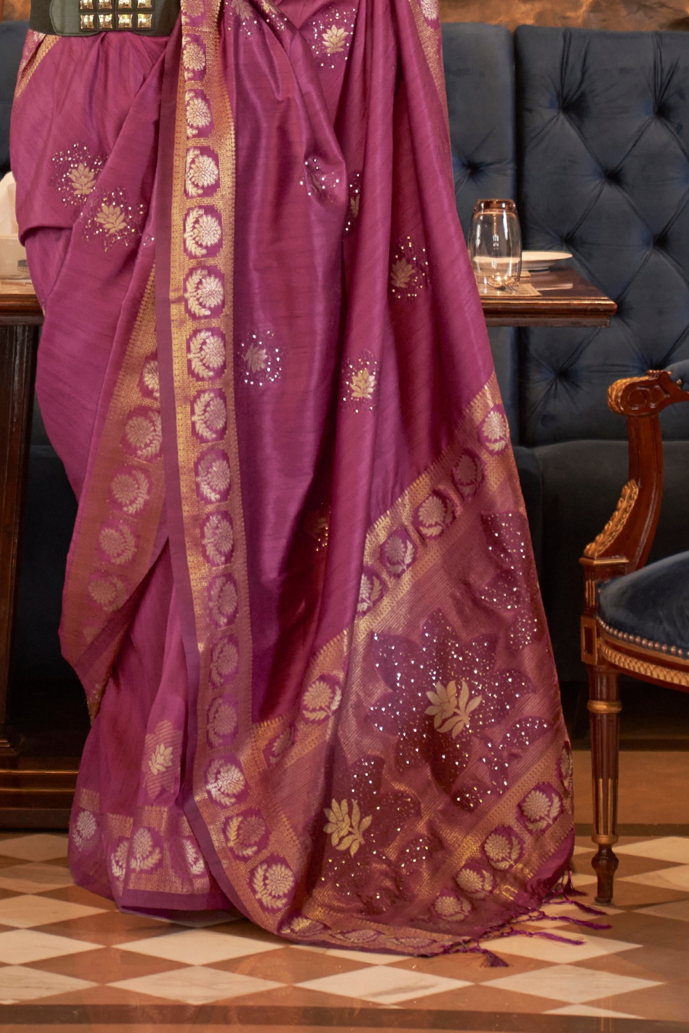 Woven Tussar Silk Saree with Elegant Sequins Work