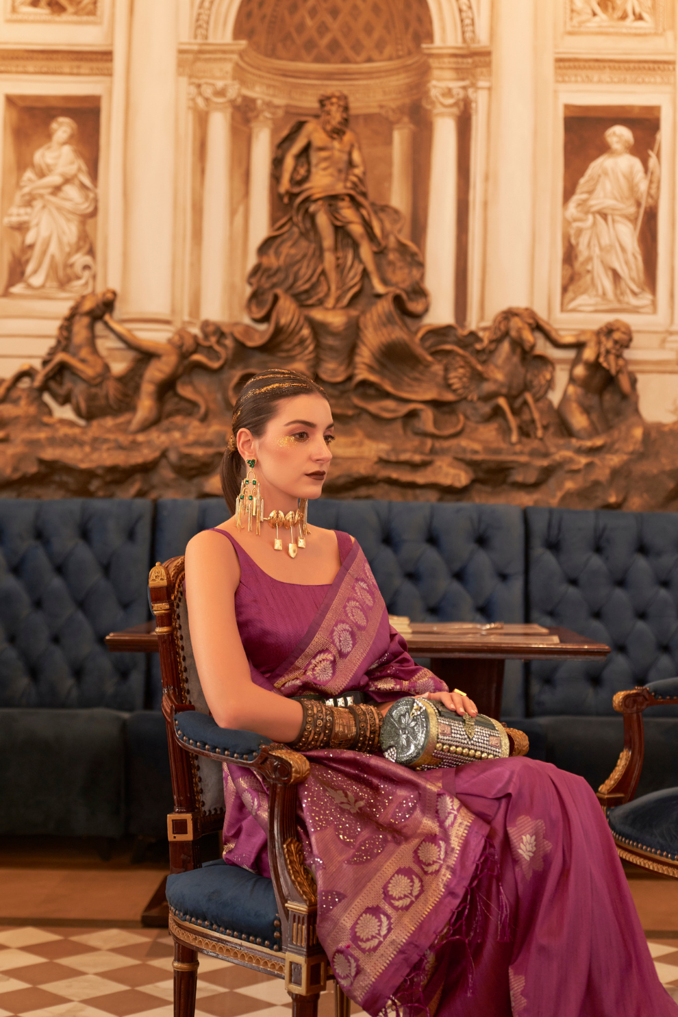 Woven Tussar Silk Saree with Elegant Sequins Work